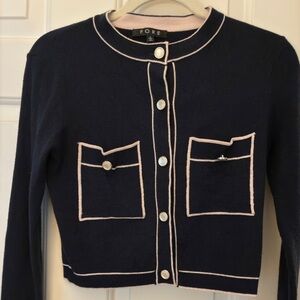 FORE Women's Navy Sweater with Pink Trim Sz S